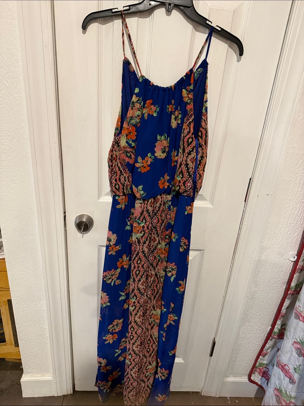 City Studio Royal Blue Floral Maxi Dress with Orange and Pink Accents